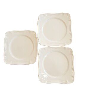 3 Mikasa French Countryside Square Salad Plates Cream Ceramic 8" Oven  Dishwashe